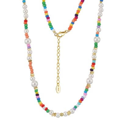 14K Gold Plated 925 Sterling Silver Bohemia Colorful Glass Beads Freshwater Shell Pearl Beaded Necklace detail 1