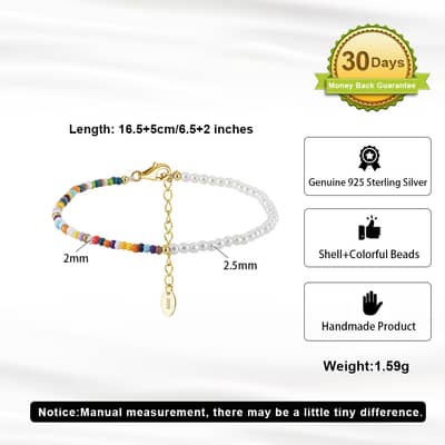 Colorful Tiny Seed Beaded Adjustable Bracelet, Boho Summer Half Pearl Bangle detail 5
