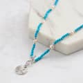 Ocean Theme 14K Gold Plated Turquoise Pearl Beaded Necklace 925 Sterling Silver Shell Pendant Chain 3
