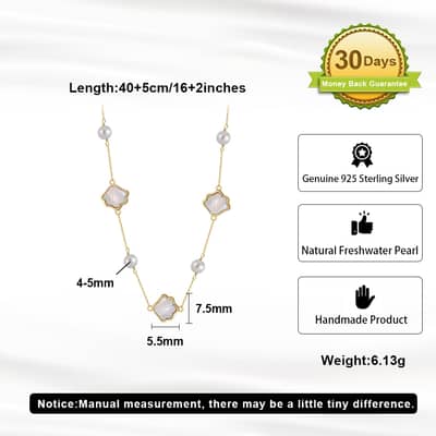 Ocean Series White Pearl Necklace 925 Sterling Silver 14K Gold Plated Seashell Charm detail 5