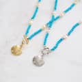 Natural Turquoise Beaded Necklace 925 Sterling Silver Handmade Freshwater Pearl Shell Pendant 1