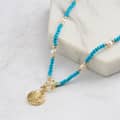 Natural Turquoise Beaded Necklace 925 Sterling Silver Handmade Freshwater Pearl Shell Pendant 4