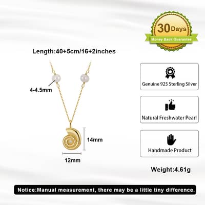 Trendy Snail Necklace 925 Sterling Silver Freshwater Pearl Chain Sea Snail Pendant detail 5