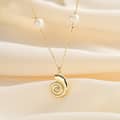 Freshwater Pearl Chain Necklace 14K Gold Plated 925 Sterling Silver with Diamond Conch Shell Pendants 2