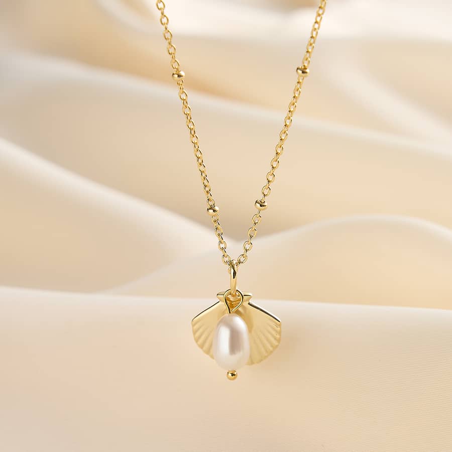 Trendy 14K Gold Plated Summer Shell Pendant Dainty Necklace 925 Sterling Silver Baroque Pearl - main