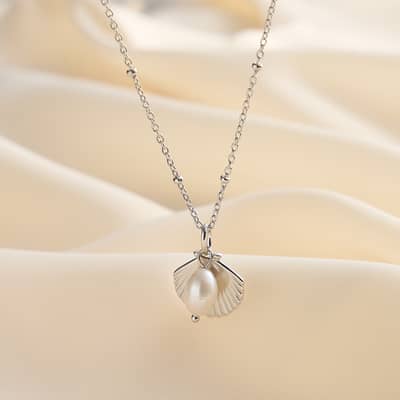 14K Gold Plated Baroque Pearl Necklace Shell Pendant 925 Sterling Silver detail 4