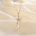Summer Beach Fashion 925 Sterling Silver Zircon Starfish Pearl Pendant Necklace 2