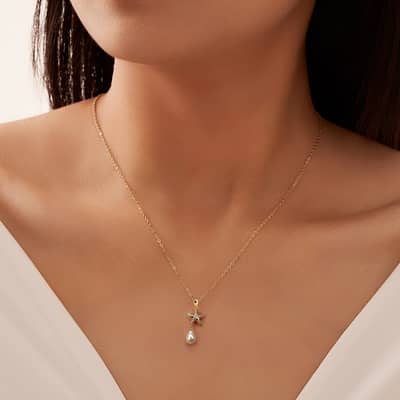 Summer Beach Fashion 925 Sterling Silver Zircon Starfish Pearl Pendant Necklace detail 3