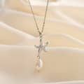 Summer Beach Fashion 925 Sterling Silver Zircon Starfish Pearl Pendant Necklace 4