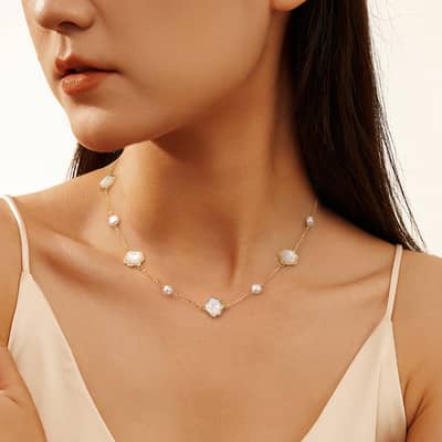 925 Sterling Silver 14K Gold Plated Shell Pearl Choker Necklace Dainty Shell Pendant detail 4