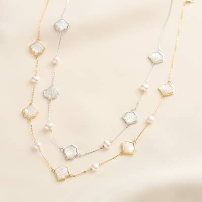 925 Sterling Silver 14K Gold Plated Shell Pearl Choker Necklace Dainty Shell Pendant detail 5