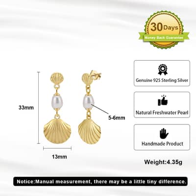 925 Silver Beach Scallop Cowrie Conch Shell Drop Earrings detail 4