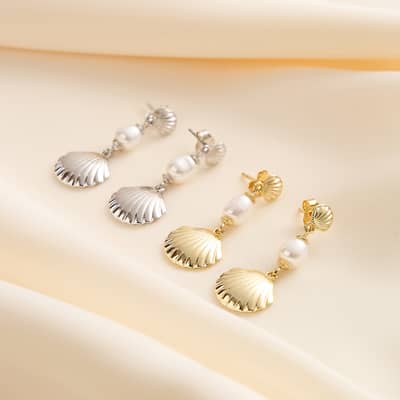 925 Silver Beach Scallop Cowrie Conch Shell Drop Earrings detail 5