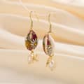 Vintage 925 Sterling Silver Colorful Oil Dropping Conch Starfish Pearl Earrings 1