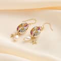 Vintage 925 Sterling Silver Colorful Oil Dropping Conch Starfish Pearl Earrings 2