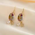 Vintage 925 Sterling Silver Colorful Oil Dropping Conch Starfish Pearl Earrings 3