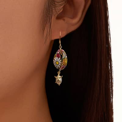 Vintage 925 Sterling Silver Colorful Oil Dropping Conch Starfish Pearl Earrings detail 4