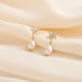 14K Gold Plated Zircon Starfish Freshwater Pearl Drop Earrings 1