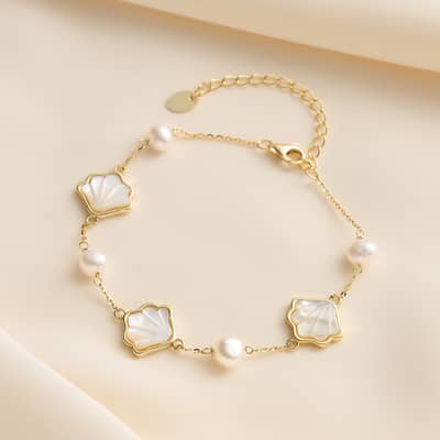 Light Luxury 14K Gold Plated 925 Sterling Silver Shell Pearl Bracelet detail 1
