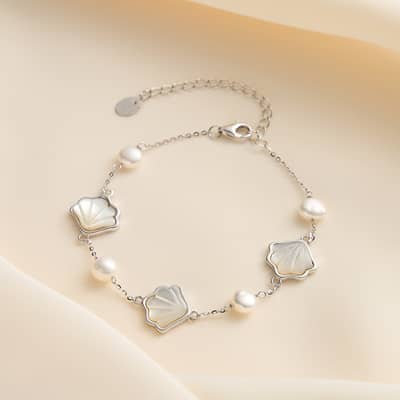 Light Luxury 14K Gold Plated 925 Sterling Silver Shell Pearl Bracelet detail 4