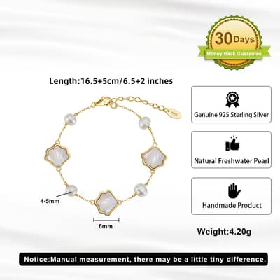 Light Luxury 14K Gold Plated 925 Sterling Silver Shell Pearl Bracelet detail 5