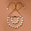 Hawaii Summer Handmade Puka Seashell Choker Necklace With Shell Woven Beach Cowries Bracelet Set 4