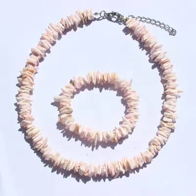 Boho Handmade Natural Puka Shell Chips Bracelet & Anklet Set Hawaiian Summer Seashell Rasta Necklace detail 3