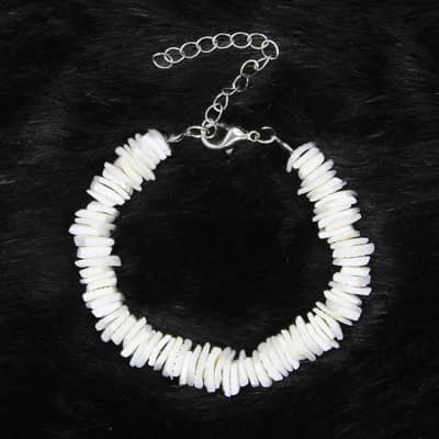 Boho Handmade Natural Puka Shell Chips Bracelet & Anklet Set Hawaiian Summer Seashell Rasta Necklace detail 5