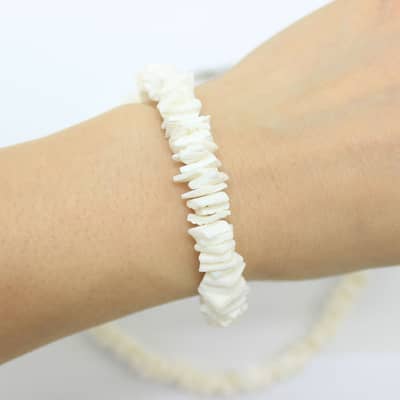 Boho Handmade Natural Puka Shell Chips Bracelet & Anklet Set Hawaiian Summer Seashell Rasta Necklace detail 6