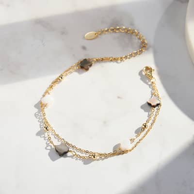 RINNTN Four Leaf Clover Jewellery 925 Sterling Silver Charm Mother of Pearl Bracelet Bangle detail 3
