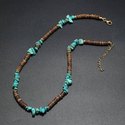 Natural Stone Sea Shell Turquoise Clips Beach Necklace With Handmade Coconut Shell Beaded Surfing detail 3