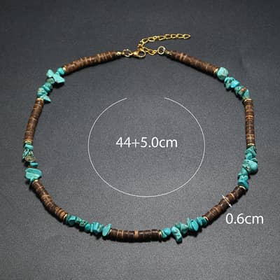Natural Stone Sea Shell Turquoise Clips Beach Necklace With Handmade Coconut Shell Beaded Surfing detail 4