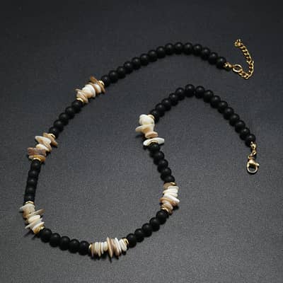 Natural Stone Sea Shell Turquoise Clips Beach Necklace With Handmade Coconut Shell Beaded Surfing detail 6