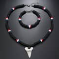 Vintage Resin Shark Tooth Necklace Set With Wooden Beaded Coconut Shell Bracelet 6