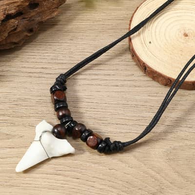 Bohemian Handmade Hawaii Summer Surf Choker With Wooden Bead Shark Tooth Necklace detail 5
