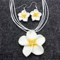 Multi Color Frangipani Flower Necklace & Artificial Plumeria Earrings Set Hawaii Summer Beach Jewelry 1