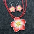Multi Color Frangipani Flower Necklace & Artificial Plumeria Earrings Set Hawaii Summer Beach Jewelry 3