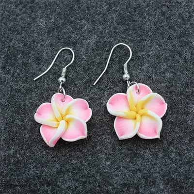 Multi Color Frangipani Flower Necklace & Artificial Plumeria Earrings Set Hawaii Summer Beach Jewelry detail 4