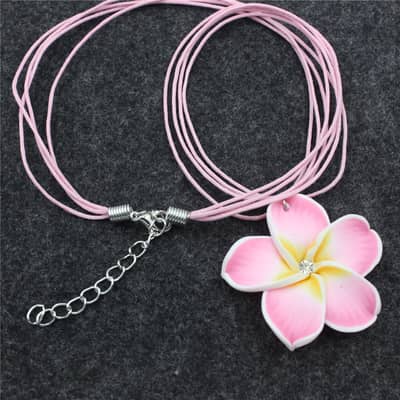 Multi Color Frangipani Flower Necklace & Artificial Plumeria Earrings Set Hawaii Summer Beach Jewelry detail 6