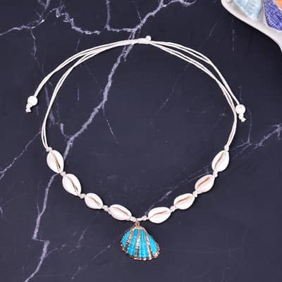 Hawaii Summer Beach Gold Foil Sea Shell Pendant Adjustable Choker With Cowries Puka Shell Necklace detail 5