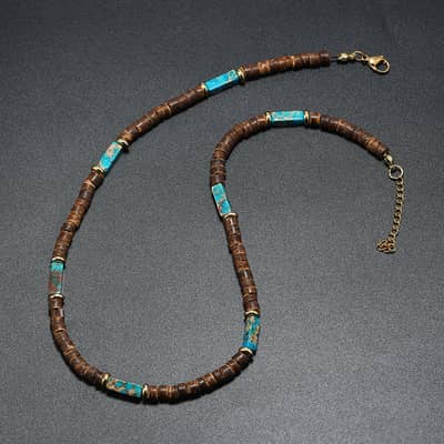 Vintage Boho Handmade Natural Rectangle Energy Stone Necklace With Summer Beach Coconut Beaded Choker detail 4