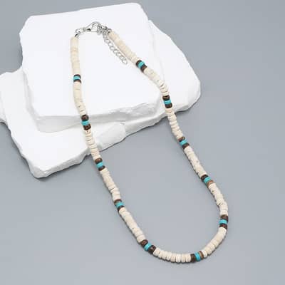 Boho Handmade Hawaii Beach Coconut Shell Beaded Necklace With Natural Turquoise Stone Puka Shell Surfing detail 3