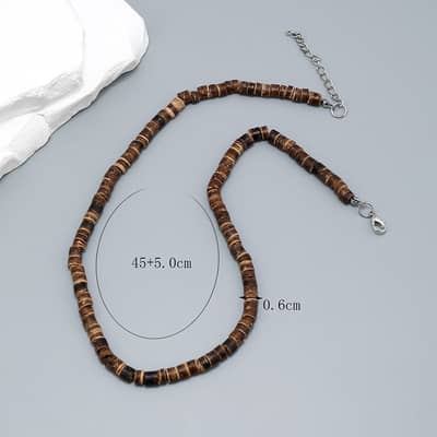 Boho Handmade Hawaii Beach Coconut Shell Beaded Necklace With Natural Turquoise Stone Puka Shell Surfing detail 5
