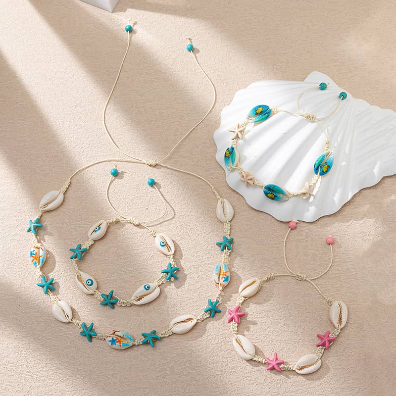 Summer Beach Holiday Puka Shell Jewelry Handmade Turquoise Sea Turtles Starfish Cross Choker Necklace Men - main