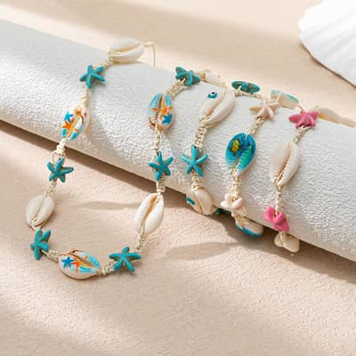 Summer Beach Holiday Puka Shell Jewelry Handmade Turquoise Sea Turtles Starfish Cross Choker Necklace Men detail 2