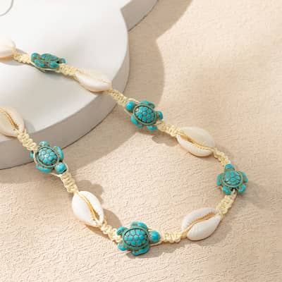 Summer Beach Holiday Puka Shell Jewelry Handmade Turquoise Sea Turtles Starfish Cross Choker Necklace Men detail 4