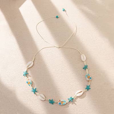 Summer Beach Holiday Puka Shell Jewelry Handmade Turquoise Sea Turtles Starfish Cross Choker Necklace Men detail 5