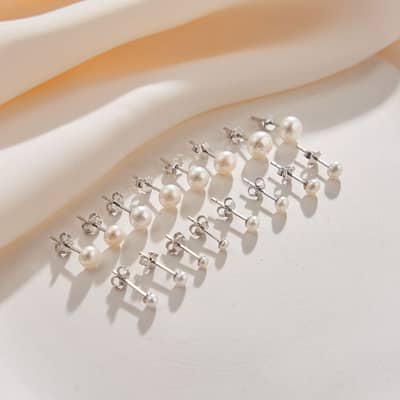 Fashion Pearl Stud Earrings Set 3-6mm White Freshwater Pearl Earrings 925 Silver detail 3