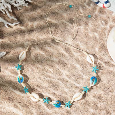 Cowry Puka Sea Shell Necklace with Summer Beach Shell Beaded Choker, Natural Stone Sea Turtle Jewelry detail 2