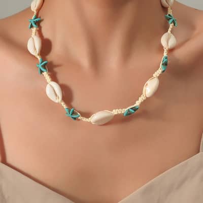 Cowry Puka Sea Shell Necklace with Summer Beach Shell Beaded Choker, Natural Stone Sea Turtle Jewelry detail 3